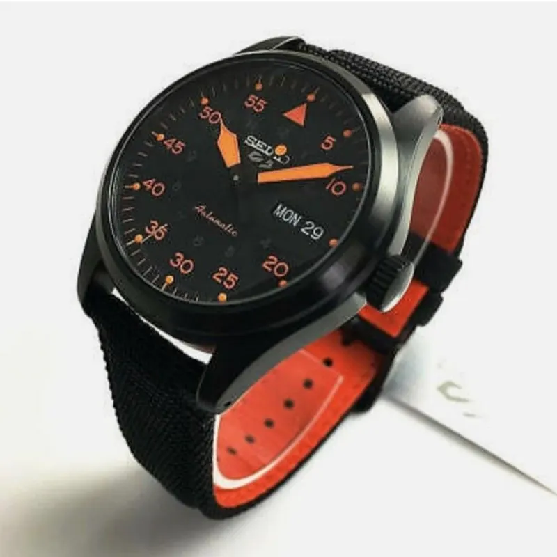 Seiko 5 Sports Black Dial Black Nylon Men's Watch- SRPH33